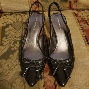 Via Spiga black pointed toe slingback kitten heels